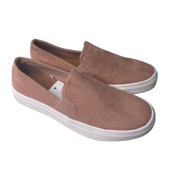 Womens Suede Sneakers Slip On Pink Rose Blush Twin Gore Size 6.5 u Universal Thr - Picture 2 of 8